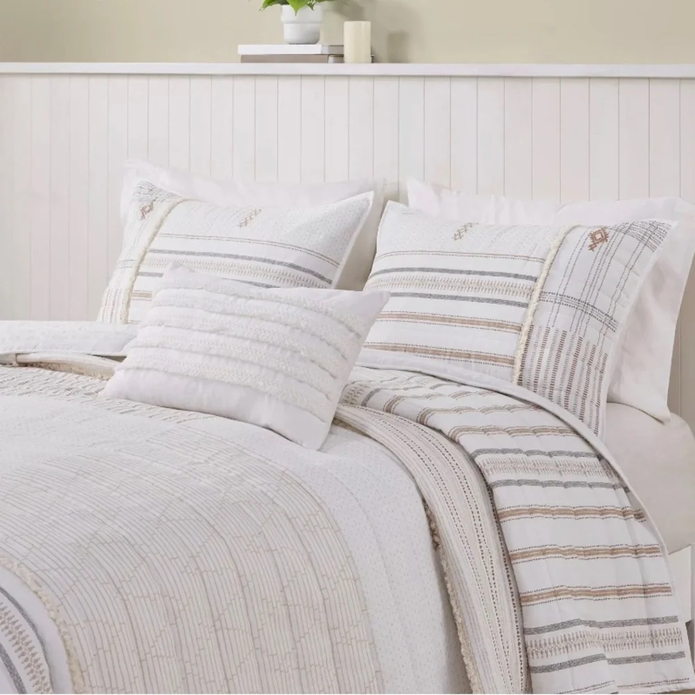 INK+IVY Salar 3 Piece Printed 100% Cotton Quilt Set with Trims Full /Queen
